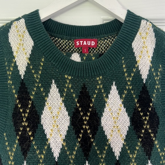 STAUD SET- Army Green Mohair Argyle Sweater Set - Picture 5 of 14